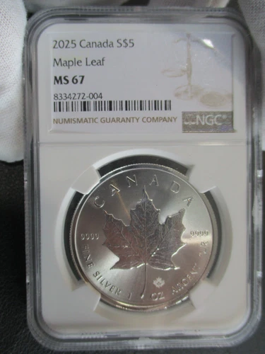 NGC MS67 2025 ~ CANADA S$5 MAPLE LEAF .9999 SILVER ~ #8334272-004