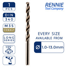 1 x DIN340 HSS Cobalt Long Series Jobber Drill Bit All Metric Sizes. M35 Co5