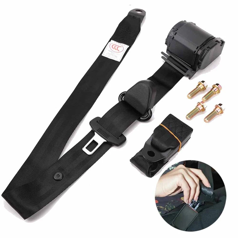 2Set Retractable 3 Point Safety Seat Belt Straps Car Vehicle Adjustable Belt Kit - Image 4 of 4