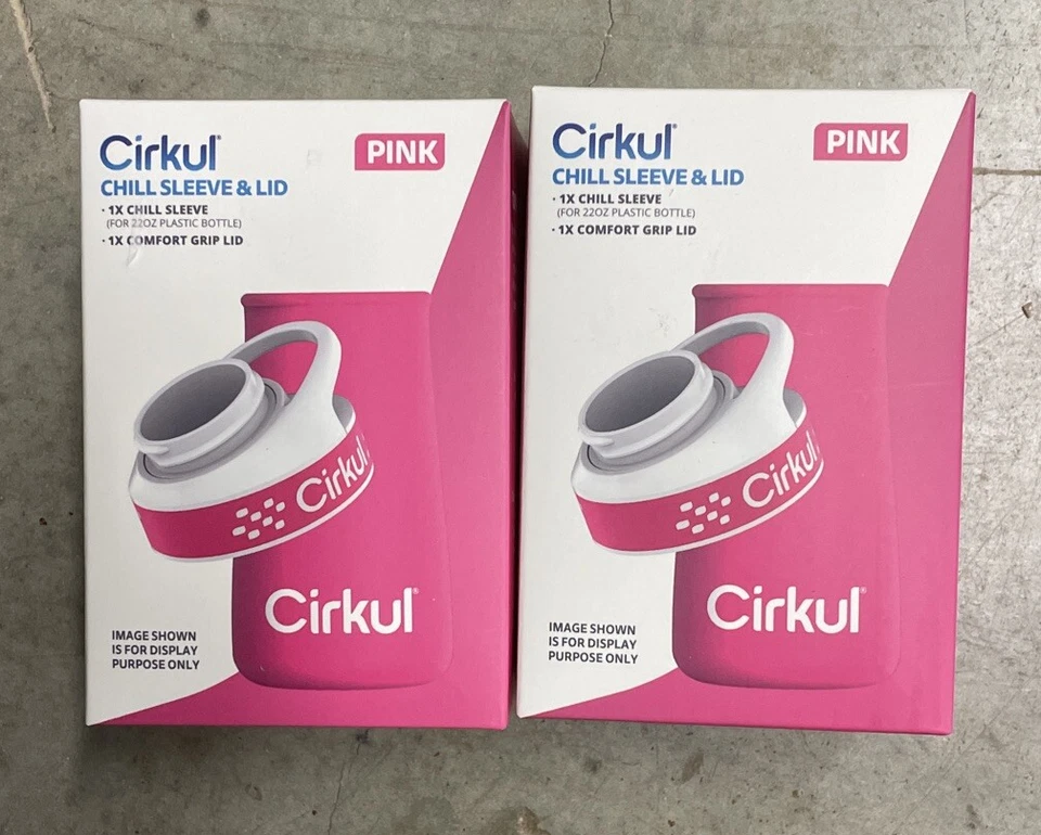 Set Of 2 Cirkul Chill Sleeve & Comfort-Grip Lid for 22oz Bottle- Pink - NEW