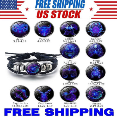 12 Constellation Zodiac Sign Luminous Bracelet Braided Unisex Leather Jewellery