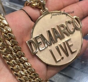 Authentic Men's Fine Solid Metal Custom Big Fancy Disk Pendant Yellow Gold Plated Silver
