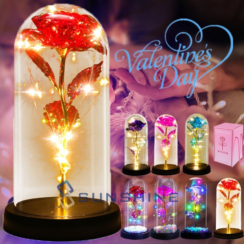ローズのランプ Enchanted Galaxy Rose Crystal in Glass Dome Rose LED Light Up Rose