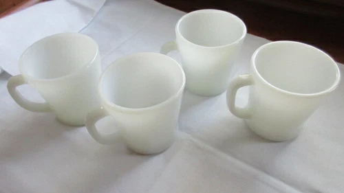 Lot of 4 vintage restaurant ware Fire King coffee mugs/cups MILK GLASS WHITE
