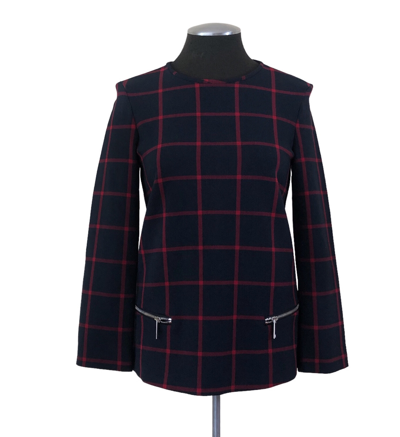 Zara Woman - Navy And Red Checkered Windowpane Top - Small image 2