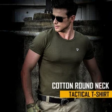 Round Neck Tactical Shirt Cotton Short Sleeve T-Shirt Slim Top Tee Hunting Gear