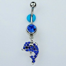 DOLPHIN Dangle Belly Button Ring BLUE Porpois...