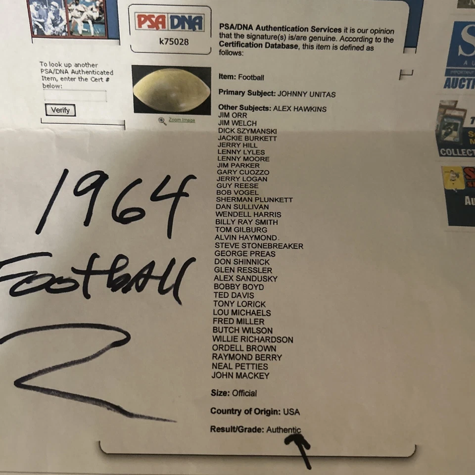 1964 Baltimore Colts Signed Practice Ball. Johnny Unitas 36 Total Players PSA - Image 3 of 3
