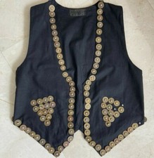 Vintage Collectible Chinese Cash Coin Black Designer Rock n Roll Vest 1980 Small