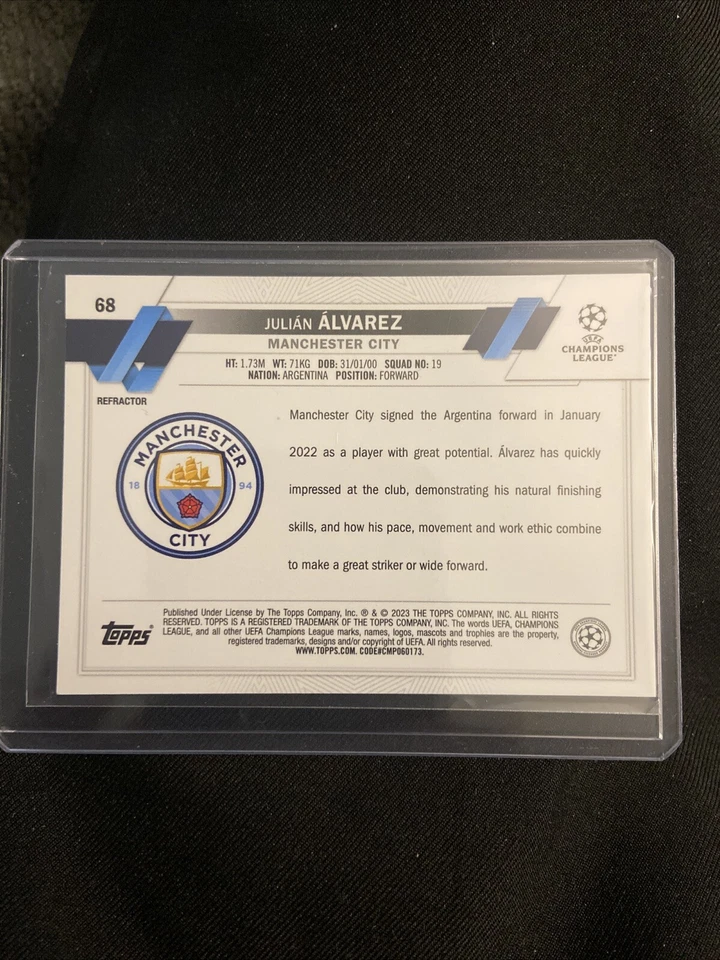 2022-23 Topps Chrome UEFA Club Competitions Julian Alvarez Refractor #68🔥📈⚽️ - Image 2 of 2