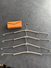 Vintage Portable Travel Collapsible Metal Clothes Hangers w/ Leather Pouch MINT