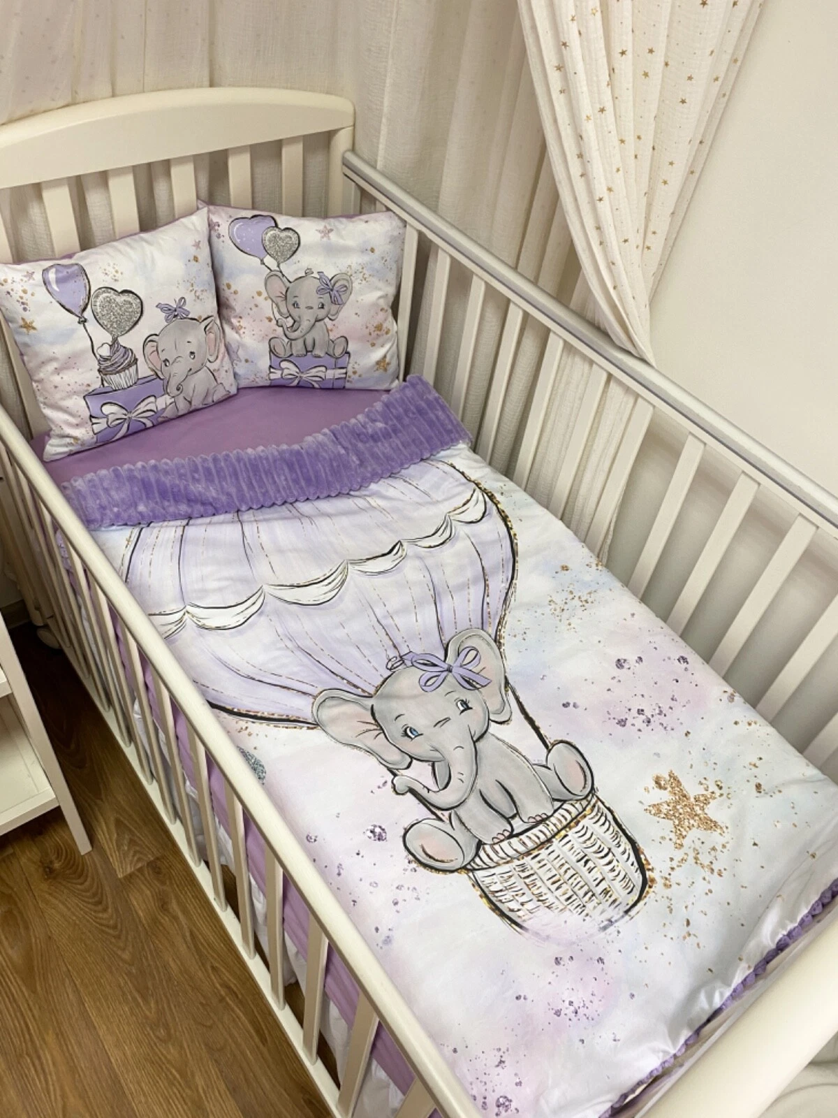 Elephant baby crib bedding set girl, Purple elephant baby blanket