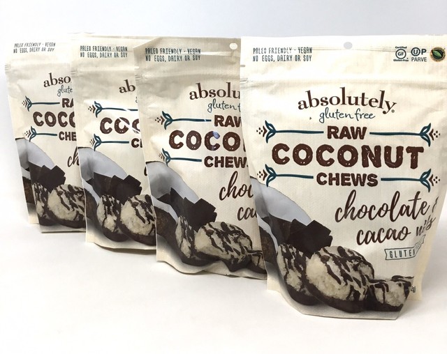 4pk Absolutely Gluten Free Raw Coconut Chews Chocolate & Cocoa Nibs