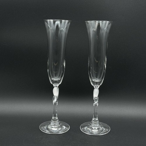 GORHAM AMORE CUORE CHAMPAGNE TOAST FLAUTI cristallo smerigliato Germania SET 2 PEZZI - Foto 4 di 8