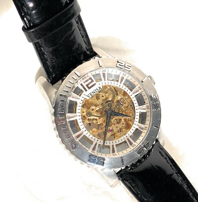 Automatic Watches Big Watch Face Black Leather Band - Design Jean