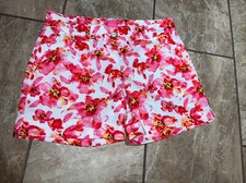 NEW Isaac Mizrahi Pink White Floral Chino Shorts Size 8 Stretchy Extra Button