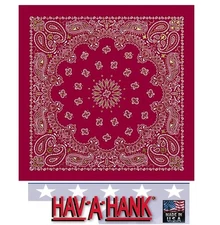 Hav-A-Hank BURGUNDY w/GOLD GLITTER PAISLEY Head BANDANA BANDANNA SCARF Scarve