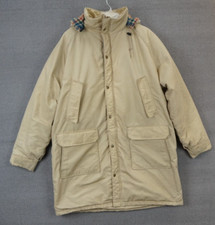 Vintage Lands' End Beige Parka COAT Plaid Lining Hooded XL Made in USA