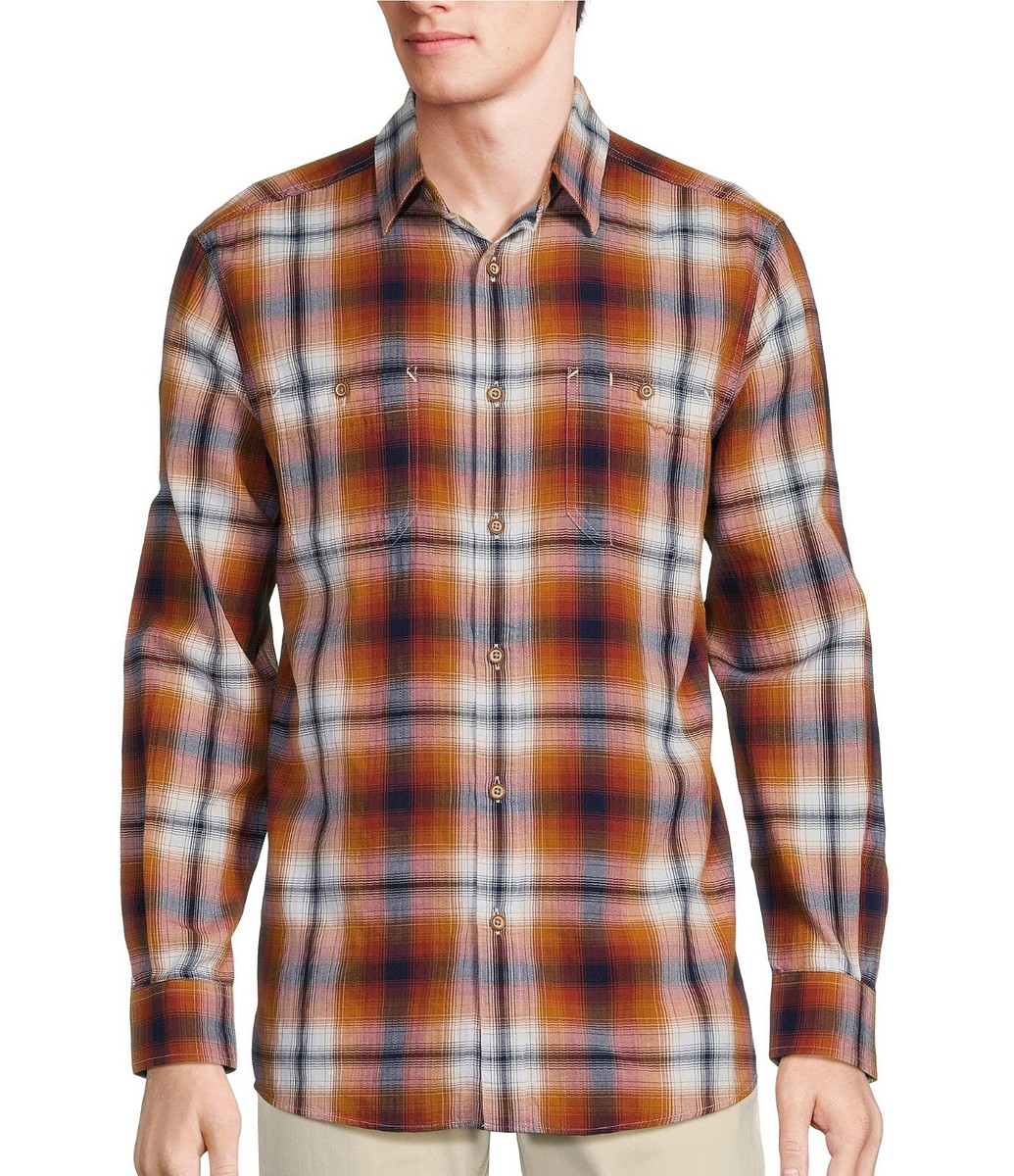 ROWM Into The Blue Collection Herringbone Texture Plaid Shirt