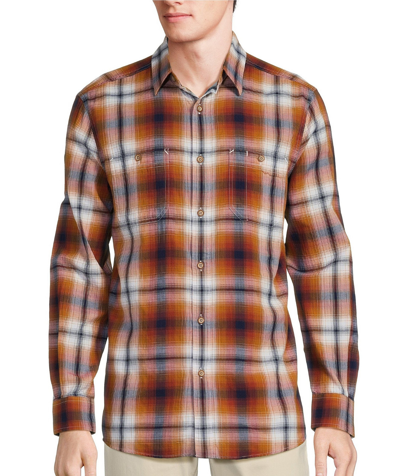 Рубашка в клетку с текстурой елочка из коллекции ROWM Into The Blue, Многоцветная, большого размера