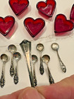 RARE Set of 8 Degenhart Ruby Red Heart-Shaped Open Salts w/ 9 Sterling Spoons — photo 7