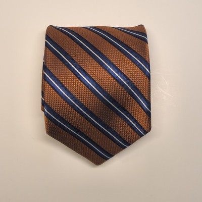 BRUNO PIATTELLI Bronze Striped Silk Men s Tie Hand Made 60''×3.25''