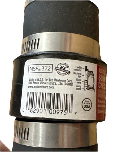 ACE 4007522 1-1/2" Sump Pump Check Valve Rubber Coupling W/ Clamps - Picture 3 of 3