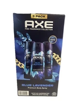 NEW Axe Blue Lavender 3 Pack 72-Hour Aluminum-Free Premium Body Spray 4 Oz/Each
