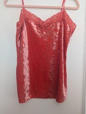 Y2K Crushed Velvet Cami Tank Top L Babydoll Lace Trim Fairy Whimsigoth Layers