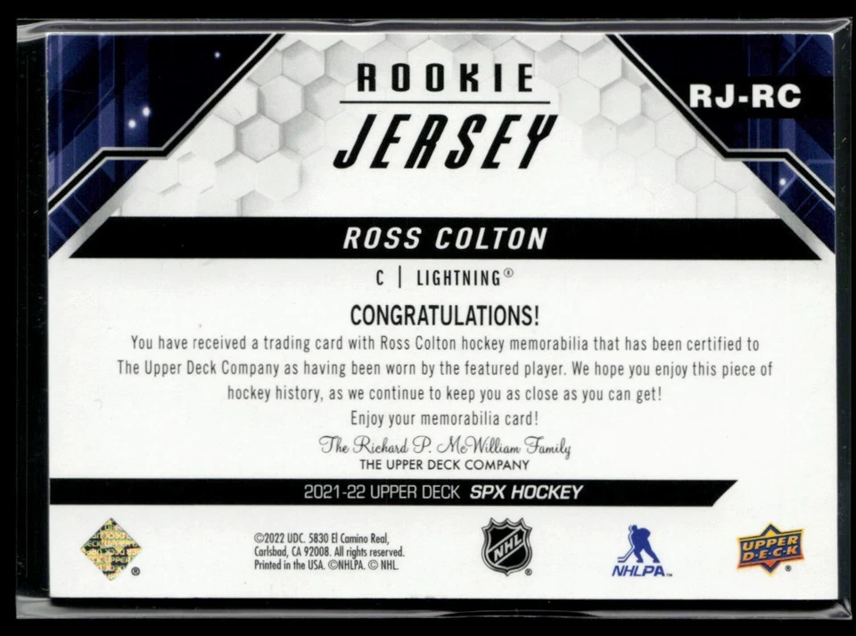 2021-22 SPx Rookie Jersey #RJ-RC Ross Colton RC - Image 2 of 2