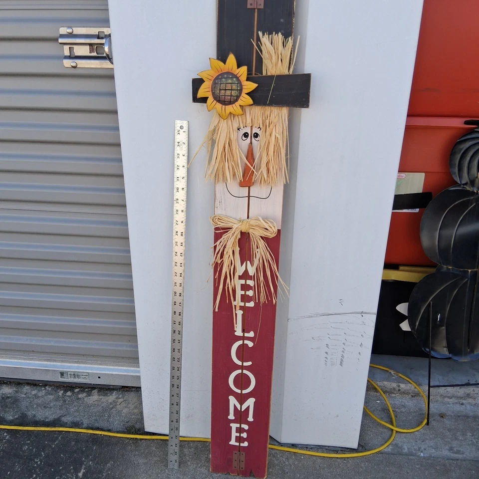 Espantapájaros de madera y metal otoño cosecha patio estaca bienvenida Foto 4 de 4