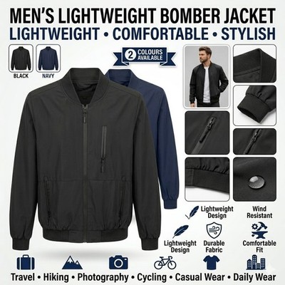 Leichte Herren Bomberjacke Freizeit Reißverschluss Mantel Wasserabweisend Windbreaker S-2XL