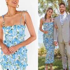 Show Me Your Mumu Stella Smocked Stretch Dress in Cottage Floral Blue Size Small