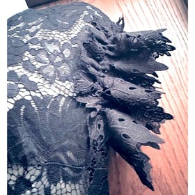 AKIRA Black Lace Top Ruffled Sleeves Solid wide leg bottoms Party Jumpsuit Large