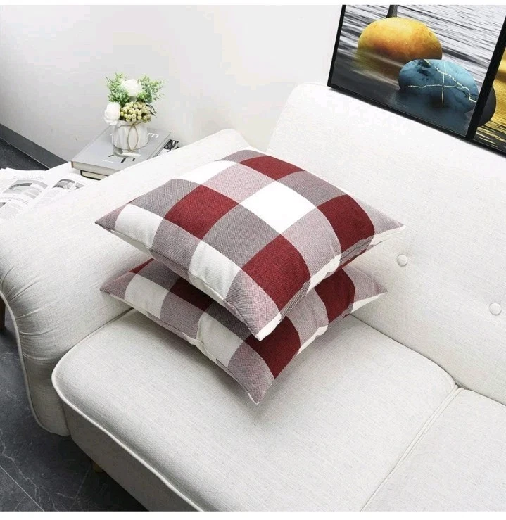 Red and White Buffalo Check Plaid Throw Pillow Covers 18 x 18 Inch Pack of 4 - Image 2 of 4