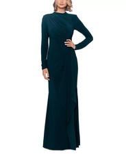 Betsy & Adam Petite Mock-Neck Long-Sleeve Ruffle Gown $209 Size 2P # 1B 2901 Blm
