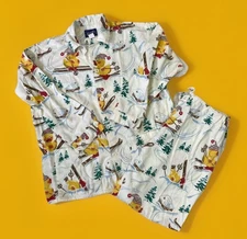 Nick & Nora Rubber Duck Skiing Flannel Pajama 2pc Set Sz L USA Made - Read