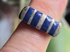 ~VINTAGE~MODERNIST~"925"~STERLING~SILVER~w/~BLUE~ENAMEL~ORNATE~RING~SIZE~6.25~NR