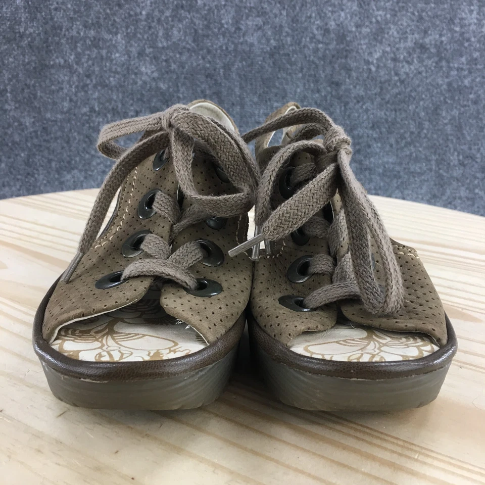 Sandalias Fly London Mujer 39 Taupe Yiva Correas Cuero Perforado Cuña Peep Foto 4 de 4