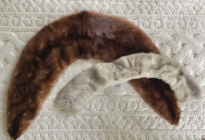 2 vintage fur collars brown, gray
