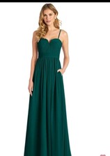 Azazie Lara Long Pine Green Bridesmaid Chiffon Dress Nwt 10