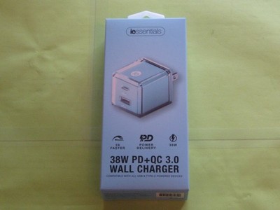 iessentials - 38W PD + QC 3.0 Wall Charger - Pastel Blue - Model# IE-AC01BL