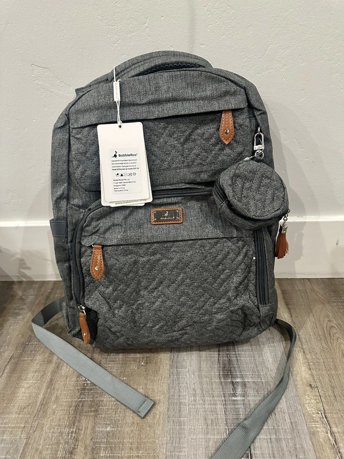 BabbleRoo Diaper Bag Backpack Dark Gray NWT