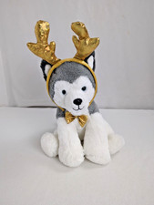 FAO Schwarz Plush Siberian Husky Dog Wolf Puppy 13" Gray White Shareable Antlers