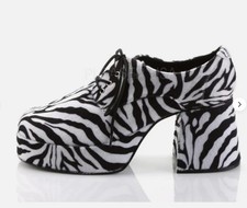 Zebra Platform Loafers 70s Disco Pimp Daddy Stag Party Halloween Costume Shoes