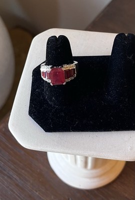 Sterling Silber 925 Grob Smaragdschliff Simuliert Erstellt Rubin Diamant STS Ring 8
