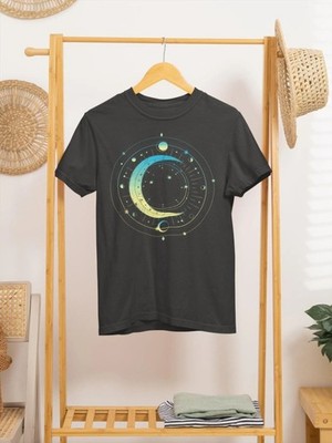 Moon Phases Graphic T-Shirt Celestial Astrology Circle Black Tee - S124