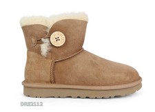 UGG Mini Bailey Button II Chestnut Fur Boots Womens Size 7 NIB