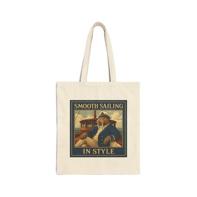 Cotton Canvas Tote Bag 15x16 Vintage Yacht Walrus Maritime Prestige