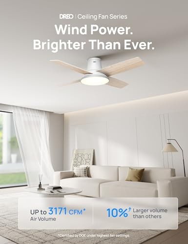 Ceiling Fans with Lights and Remote, 44 inch Low Profile White Ceiling Fan, - Picture 4 of 7